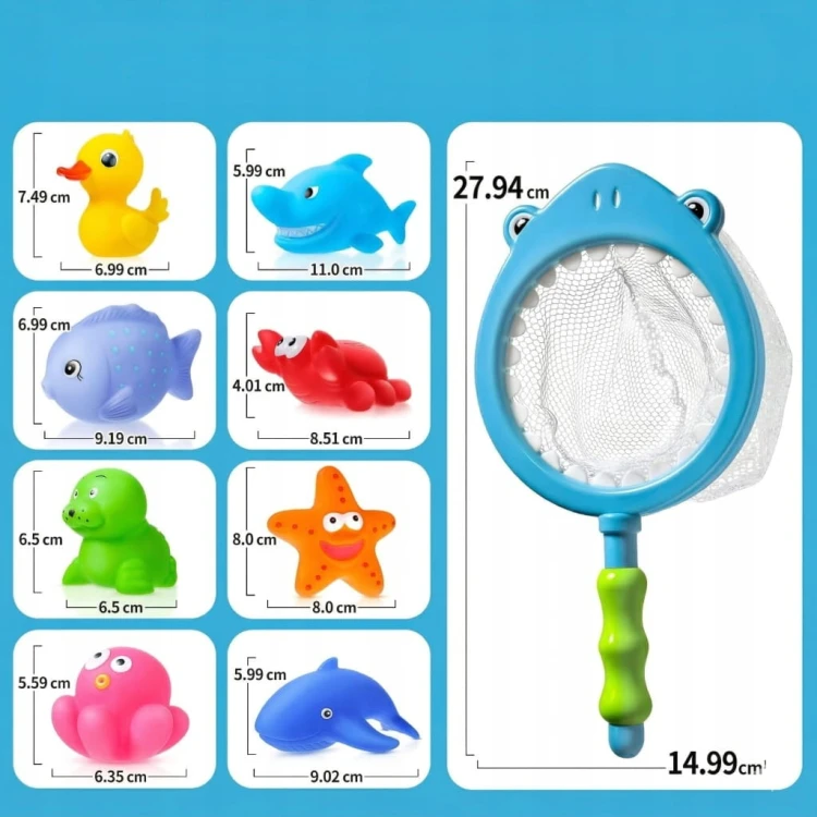 DUŻY ZESTAW ZABAWEK DO KĄPIELI Z SIATKĄ zabawki gumowe do wody basenu wanny