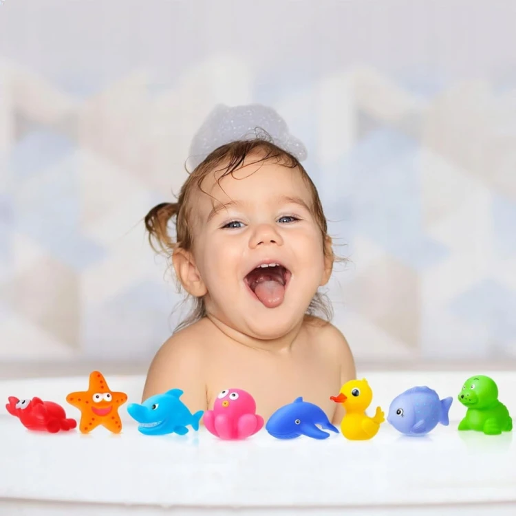 DUŻY ZESTAW ZABAWEK DO KĄPIELI Z SIATKĄ zabawki gumowe do wody basenu wanny