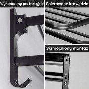 WIESZAK NA RĘCZNIKI ŁAZIENKOWY Z PÓŁKĄ ŚCIENNY CZARNY 59cm, 60cm