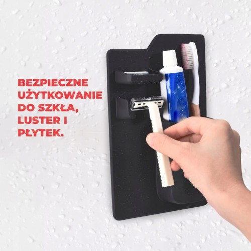 Uchwyt na szczoteczki organizer maszynki silikonowy łazienkowy CZARNY