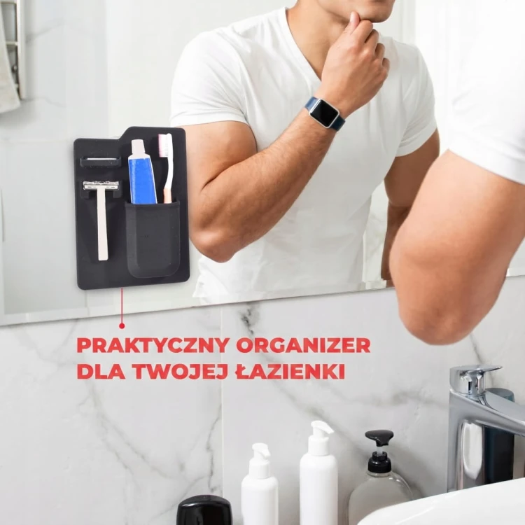 Uchwyt na szczoteczki organizer maszynki silikonowy łazienkowy CZARNY