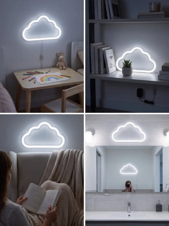 Neon LED Chmurka Lampka Nocna ścienna Pokoju Dziecka Prezent Mocna XXL