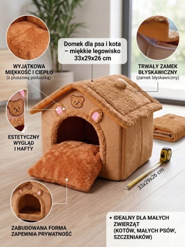 Domek Legowisko dla Kota Psa Budka Miękka Ciepła Zamknięta 33x29x26cm