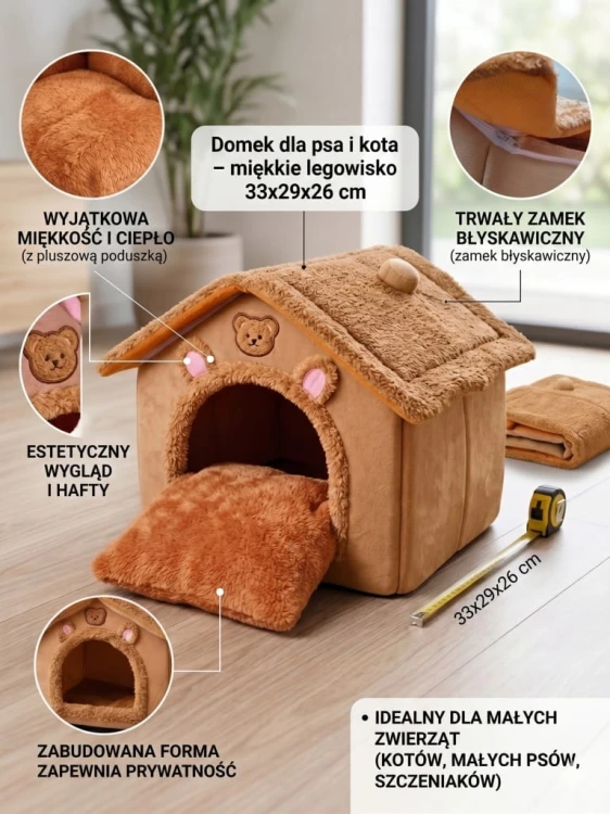 Domek Legowisko dla Kota Psa Budka Miękka Ciepła Zamknięta 33x29x26cm