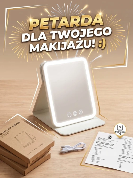 Lusterko kosmetyczne do makijażu LED akumulatorowe kieszonkowe dotykowe
