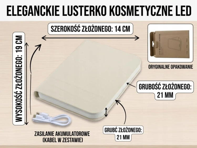 Lusterko kosmetyczne do makijażu LED akumulatorowe kieszonkowe dotykowe