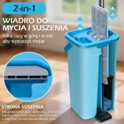 MOP PŁASKI Z WYCISKACZEM DO PODŁOGI DWUKOMOROWE WIADRO 2 WKŁADY CHŁONNE