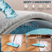 MOP PŁASKI Z WYCISKACZEM DO PODŁOGI DWUKOMOROWE WIADRO 2 WKŁADY CHŁONNE