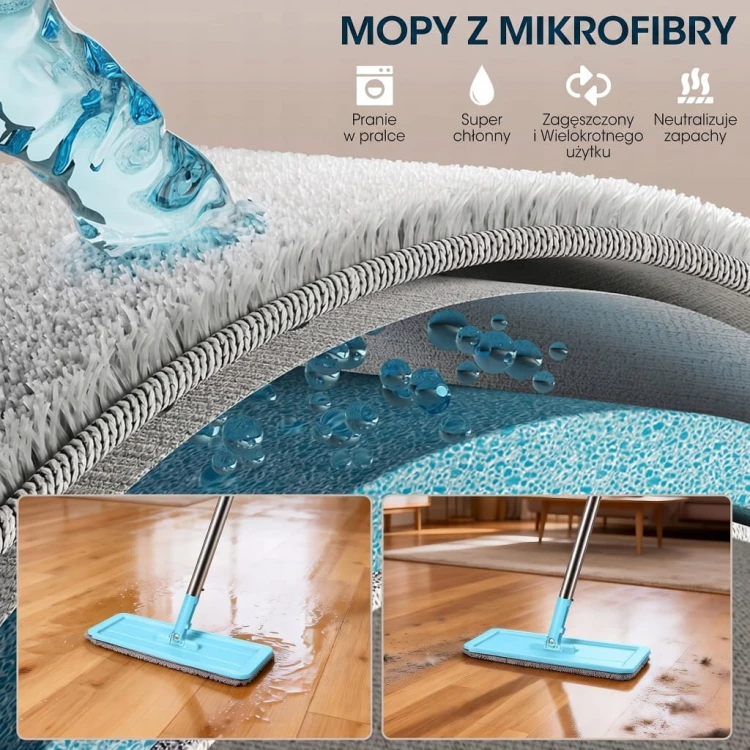 MOP PŁASKI Z WYCISKACZEM DO PODŁOGI DWUKOMOROWE WIADRO 2 WKŁADY CHŁONNE