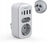 TESSAN Adapter Australia, 6 w 1 adapter Nowa Zelandia z 1 USB C i 3 USB A