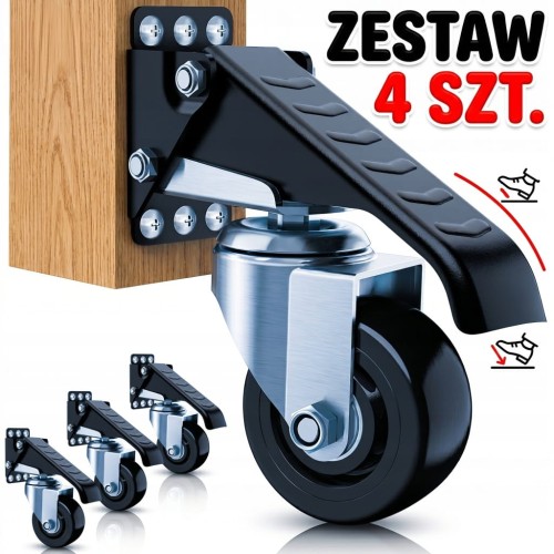 4x KÓŁKA KOŁA PODNOSZONE REGULOWANE MONTOWANE 420KG do stołu warsztat mebli