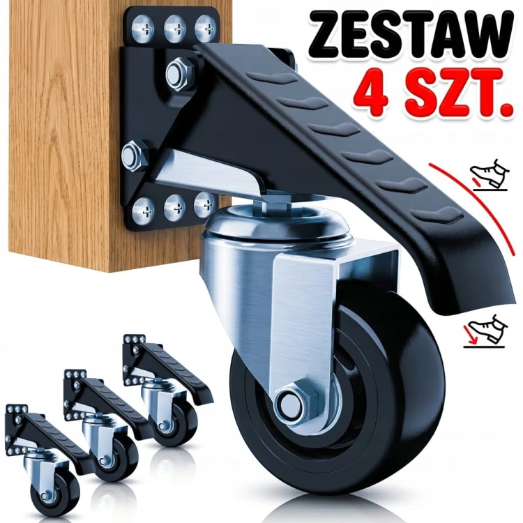 4x KÓŁKA KOŁA PODNOSZONE REGULOWANE MONTOWANE 420KG do stołu warsztat mebli